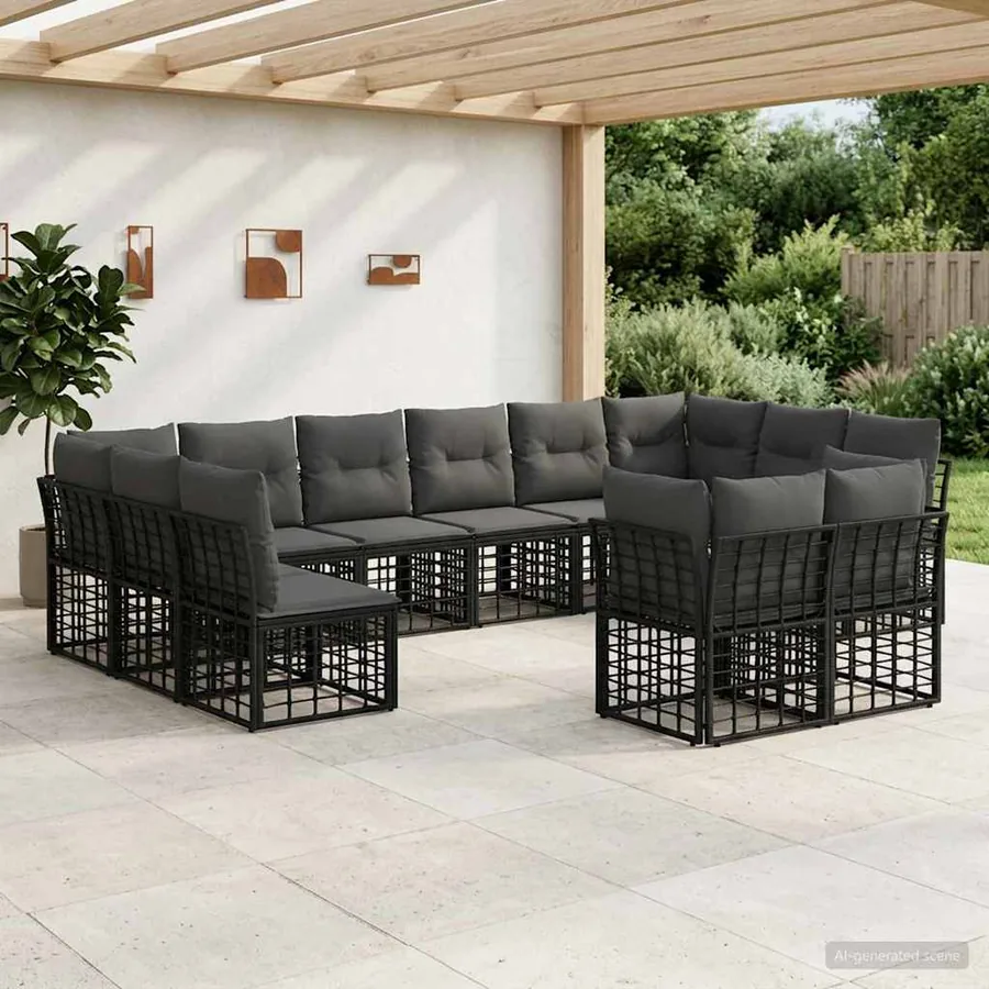 Ensemble de canapés d'extérieur Noir et Gris foncé Polyester