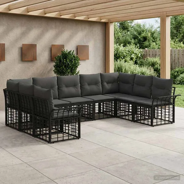 Ensemble de canapés d'extérieur 9 pcs Noir et Gris foncé