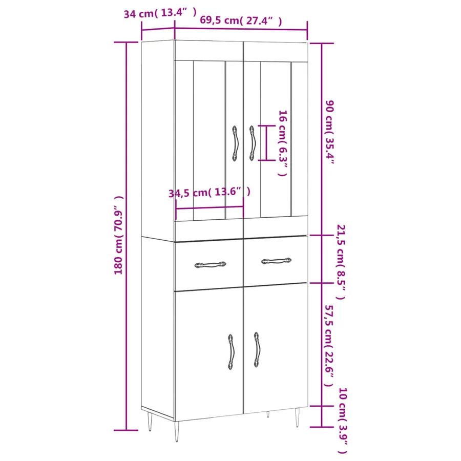 Buffet haut Sonoma gris 69,5x34x180 cm Bois d'ingénierie - 14