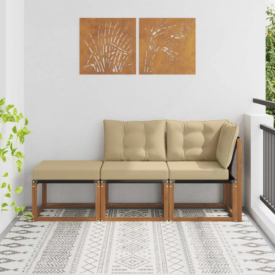 Canapés modulaires d'extérieur 3 Pièce Naturel et Beige