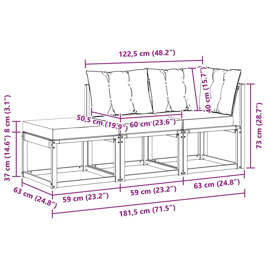 Canapés modulaires d'extérieur 3 Pièce Naturel et Beige - 14