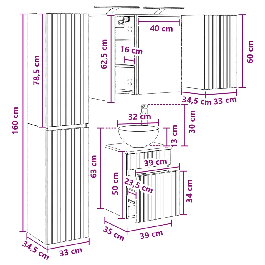 Ensemble d'armoire de salle de bain 5 pcs Blanc - 15
