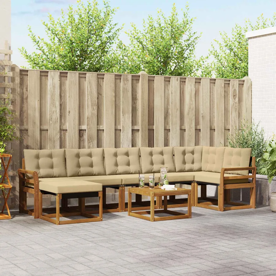 Ensemble de canapés d'extérieur 8 pcs Naturel et Beige