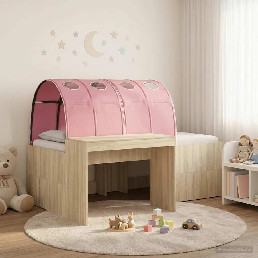 Lit avec Tunnel 3 pc Chêne Sonoma et rose Bois d'ingénierie