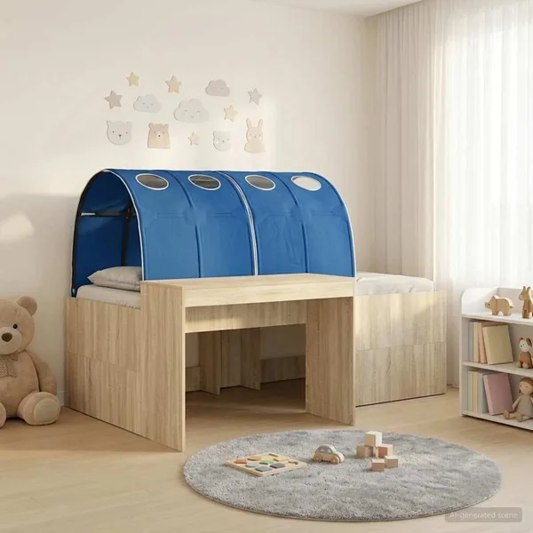 Lit avec Tunnel 3 pc Chêne Artisanal et Bleu Bois d'ingénierie
