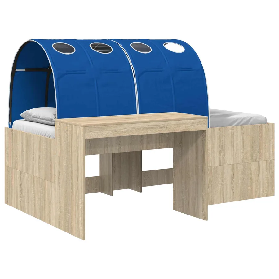 Lit avec Tunnel 3 pc Chêne Artisanal et Bleu Bois d'ingénierie - 2