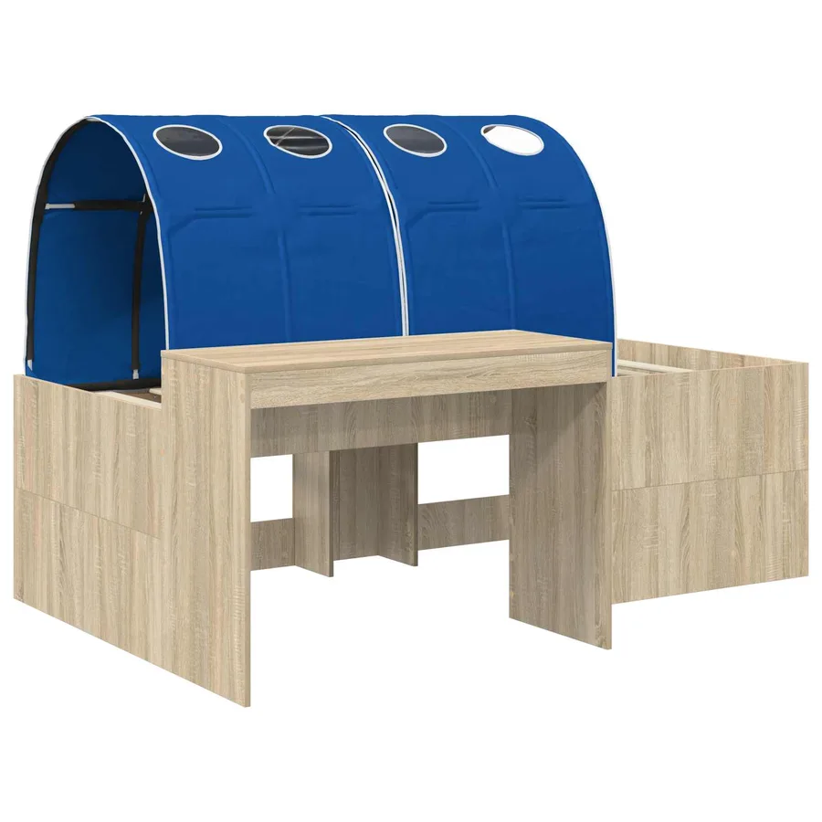 Lit avec Tunnel 3 pc Chêne Artisanal et Bleu Bois d'ingénierie - 3