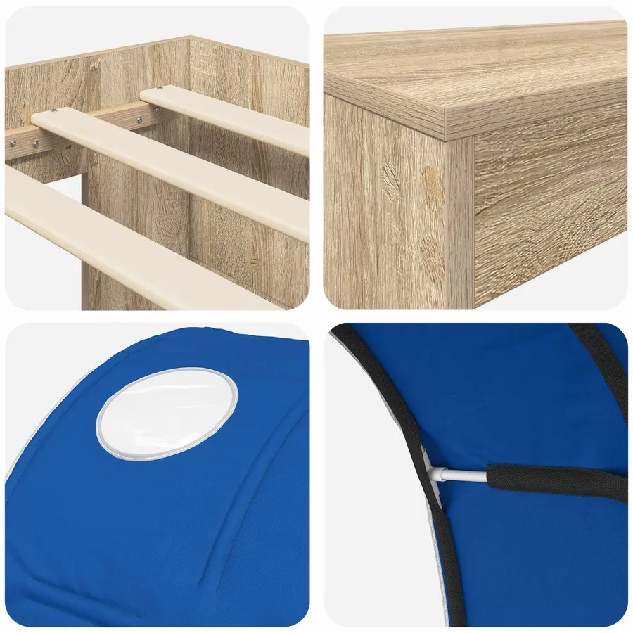 Lit avec Tunnel 3 pc Chêne Artisanal et Bleu Bois d'ingénierie - 9