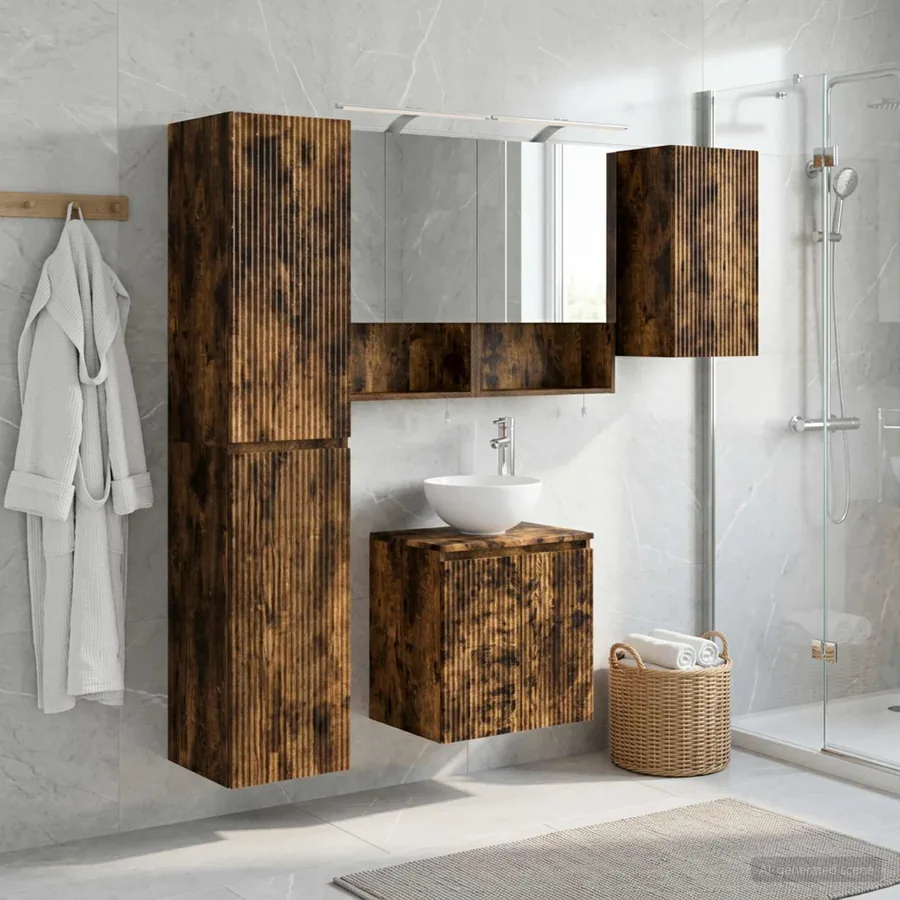 Ensemble d'armoire de salle de bain 5 pcs Chêne fumé