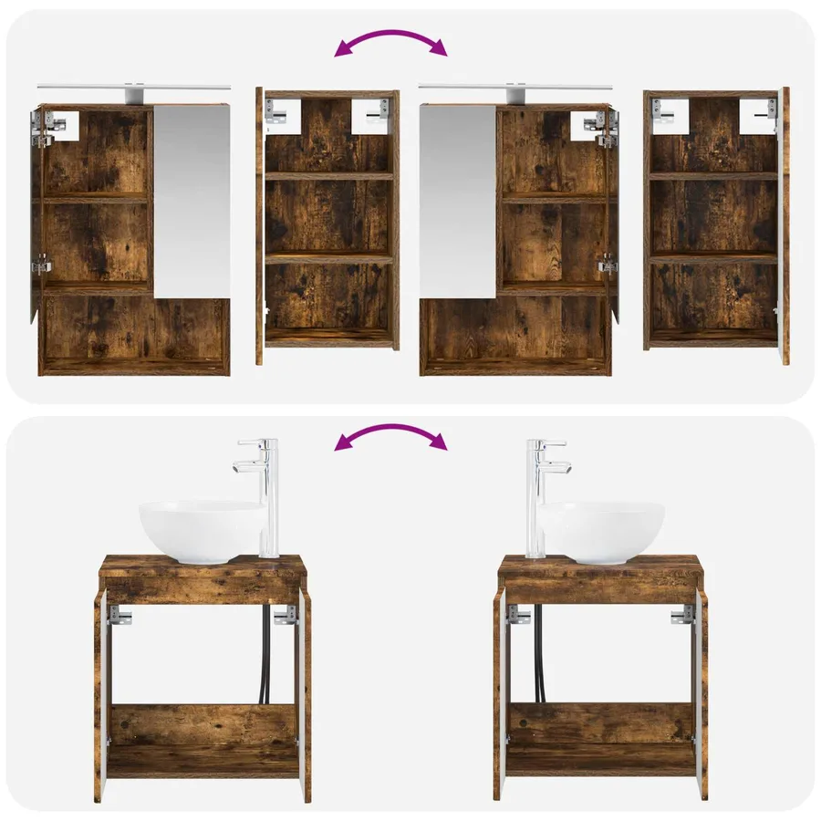 Ensemble d'armoire de salle de bain 5 pcs Chêne fumé - 14