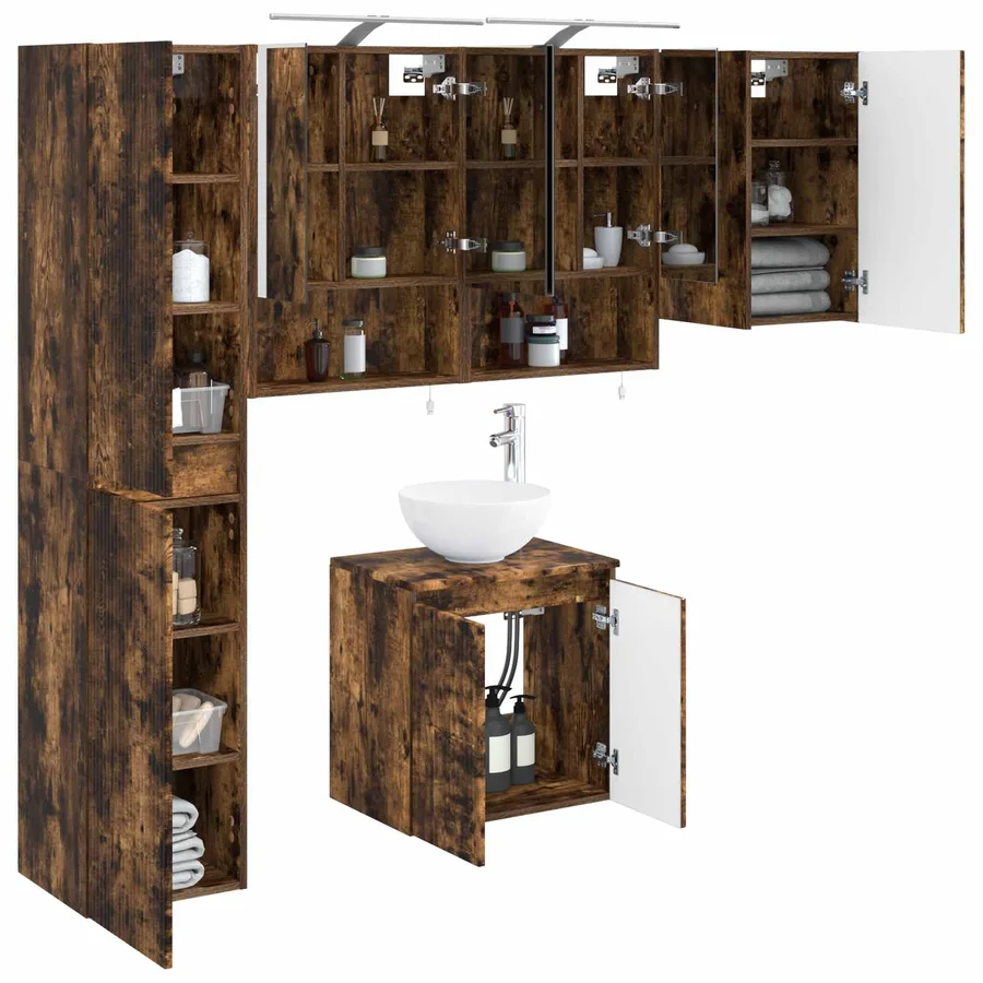 Ensemble d'armoire de salle de bain 5 pcs Chêne fumé - 3