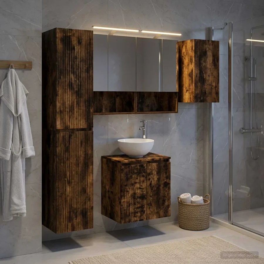 Ensemble d'armoire de salle de bain 5 pcs Chêne fumé - 4
