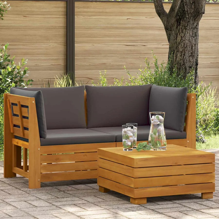 2 Pièce Ensemble de salon de jardin Bois d'Acacia Massif Marron