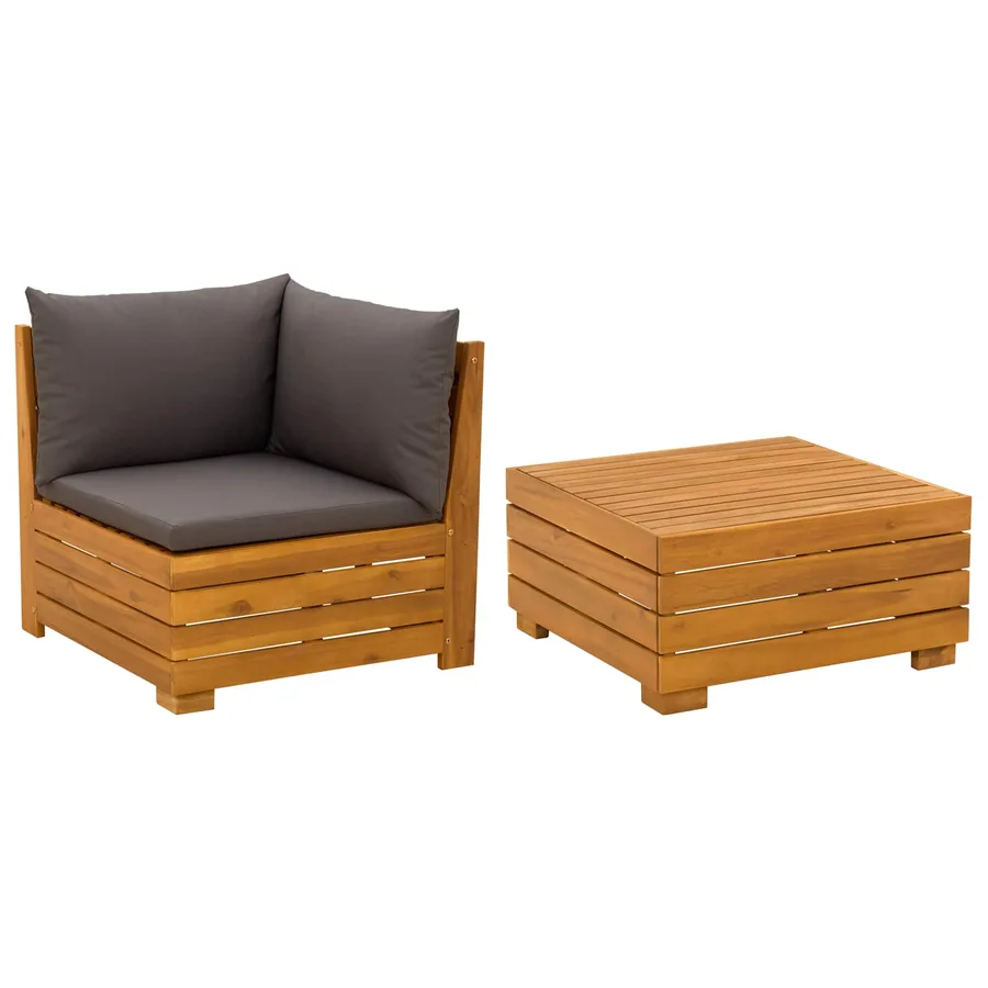 2 Pièce Ensemble de salon de jardin Bois d'Acacia Massif Marron - 2