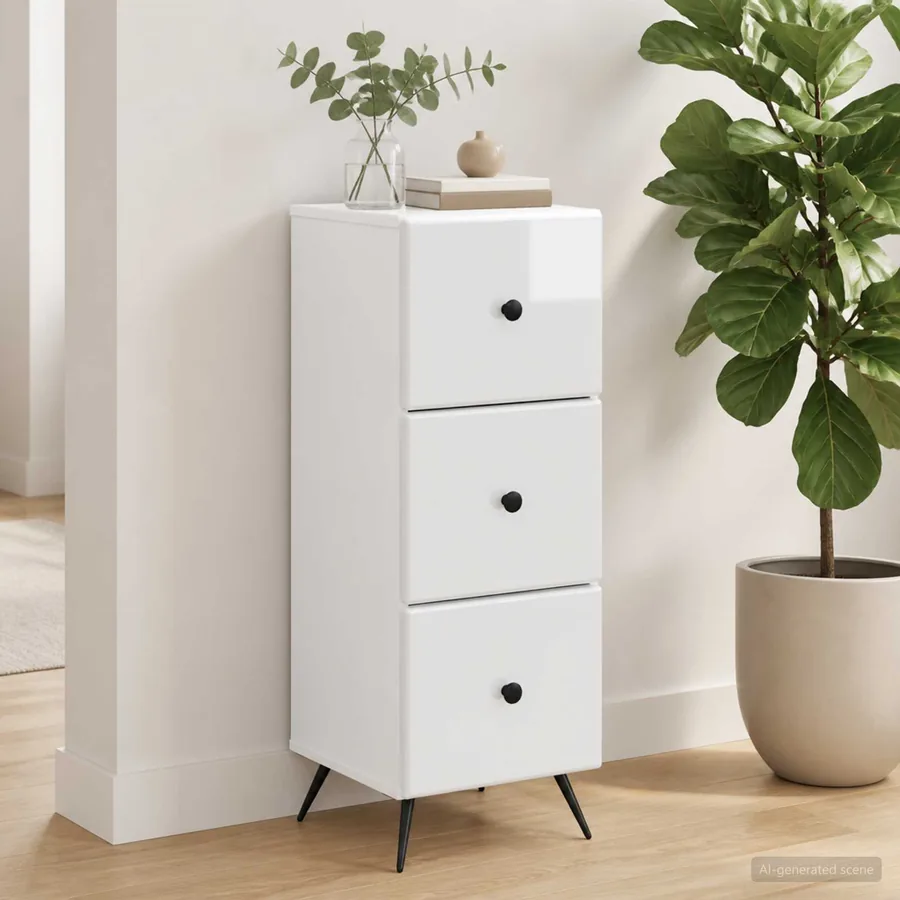 Armoire à tiroirs Blanc brillant 33 x 34,5 x 90 cm