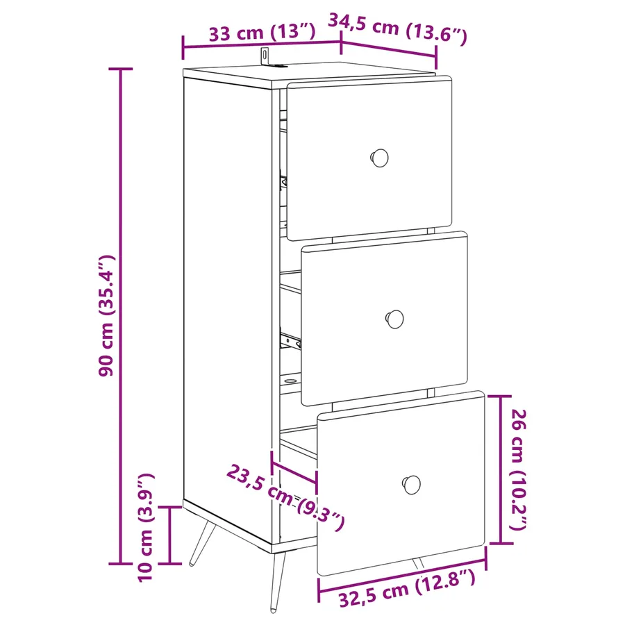 Armoire à tiroirs Blanc brillant 33 x 34,5 x 90 cm - 12