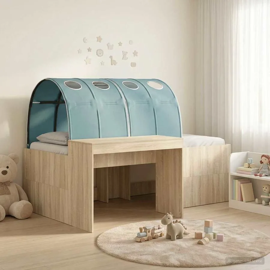 Cadre de lit avec tunnel 3 pc Chêne Sonoma et bleu clair