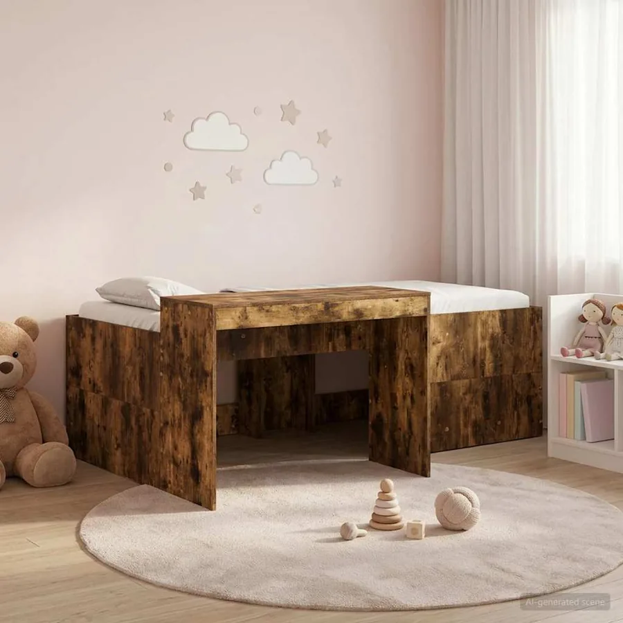Lit haut pour enfants avec bureau Chêne fumé 80 x 200 cm