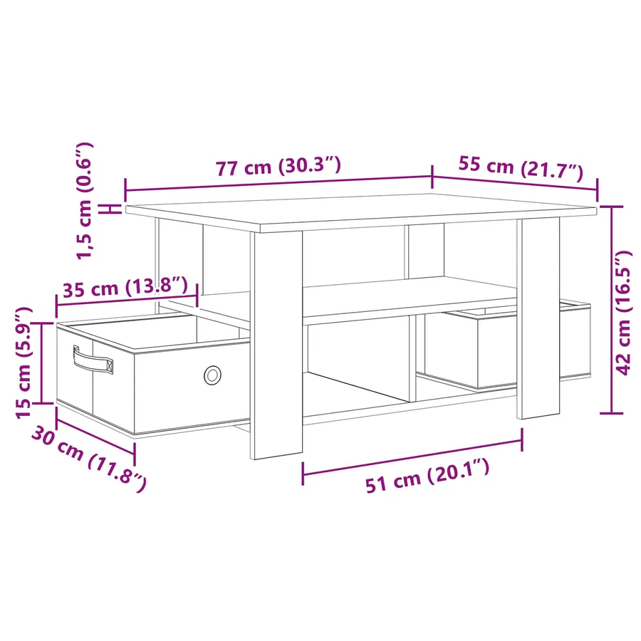 Table basse Gris Sonoma 77 x 55 x 42 cm Bois d'ingénierie - 11