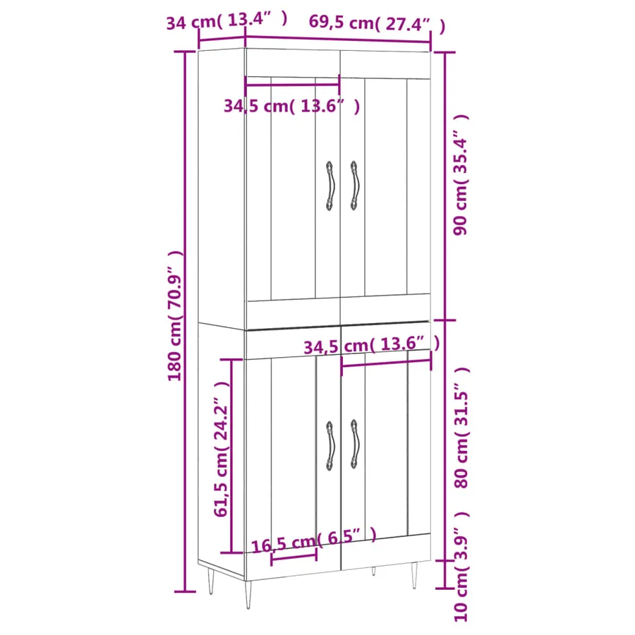 Buffet haut Chêne sonoma 69,5x34x180 cm Bois d'ingénierie - 13