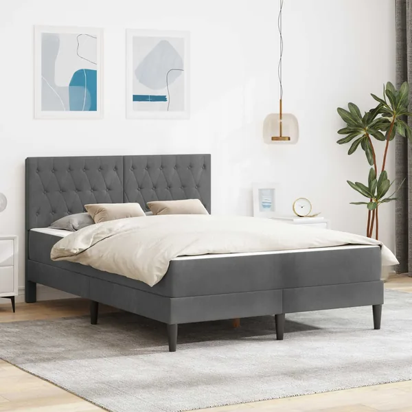 Cadre de lit avec matelas Gris foncé 160 x 200 cm Velours