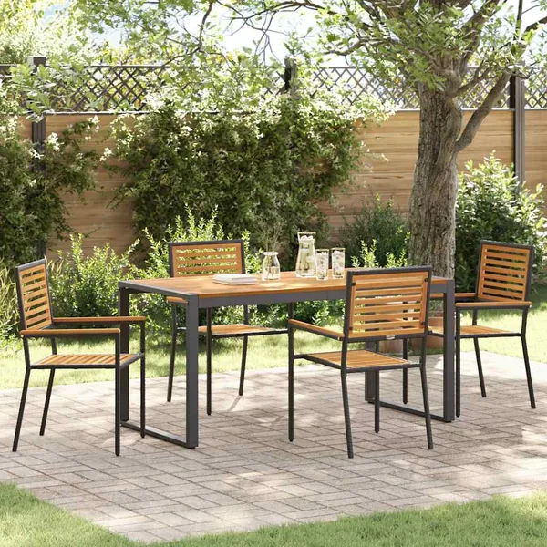 Ensemble de salle à manger pour jardin 5 pcs Noir et Marron