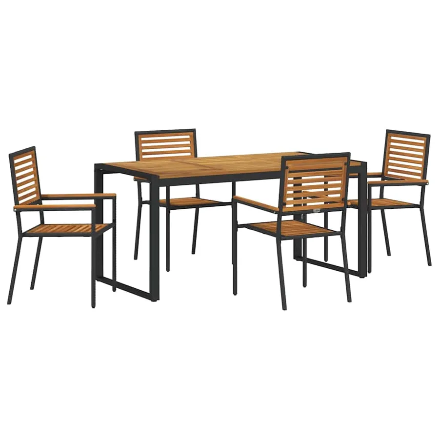 Ensemble de salle à manger pour jardin 5 pcs Noir et Marron - 2