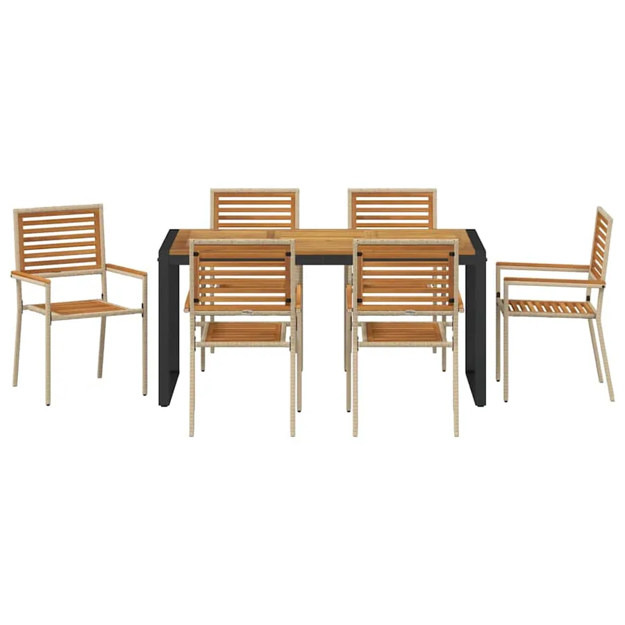 Ensemble de salle à manger pour jardin 7 pcs Beige et Marron - 7
