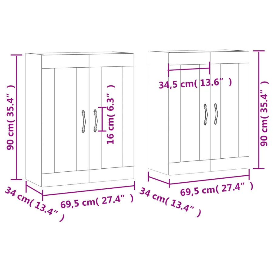 Armoires murales 2 pcs chêne sonoma bois d'ingénierie - 12