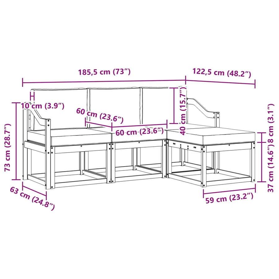 Ensemble de canapés d'extérieur 4 pcs Naturel et Anthracite - 8