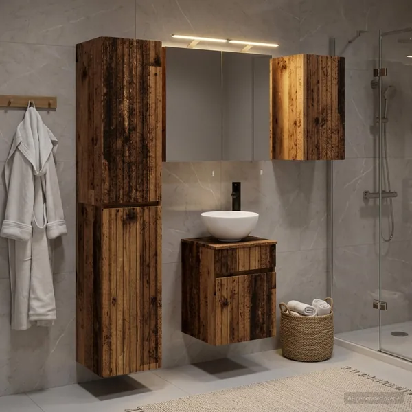Ensemble d'armoire de salle de bain 5 pcs Bois ancien