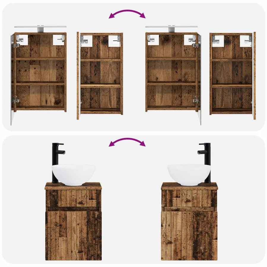 Ensemble d'armoire de salle de bain 5 pcs Bois ancien - 14