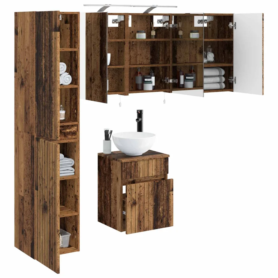 Ensemble d'armoire de salle de bain 5 pcs Bois ancien - 3