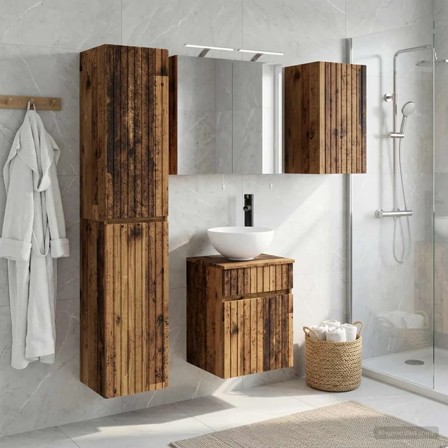 Ensemble d'armoire de salle de bain 5 pcs Bois ancien - 4