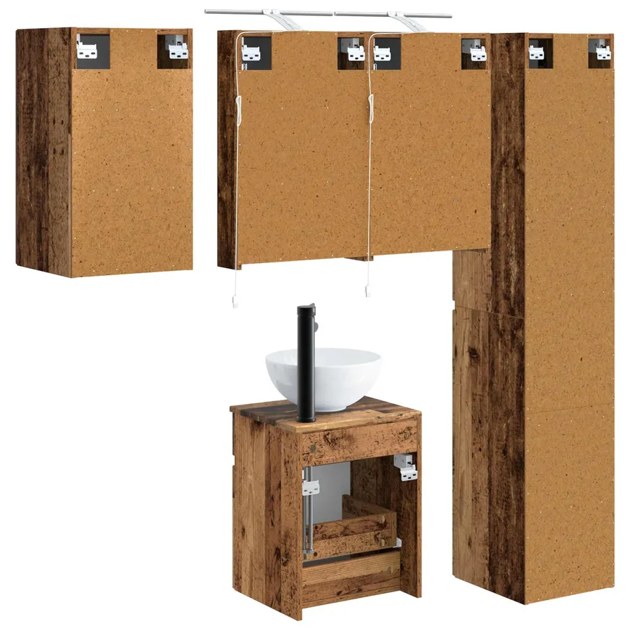 Ensemble d'armoire de salle de bain 5 pcs Bois ancien - 9