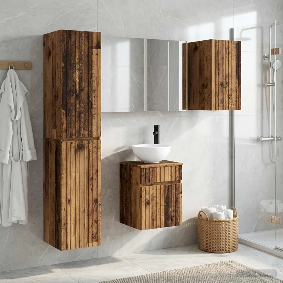 Ensemble d'armoire de salle de bain 5 pcs Bois ancien