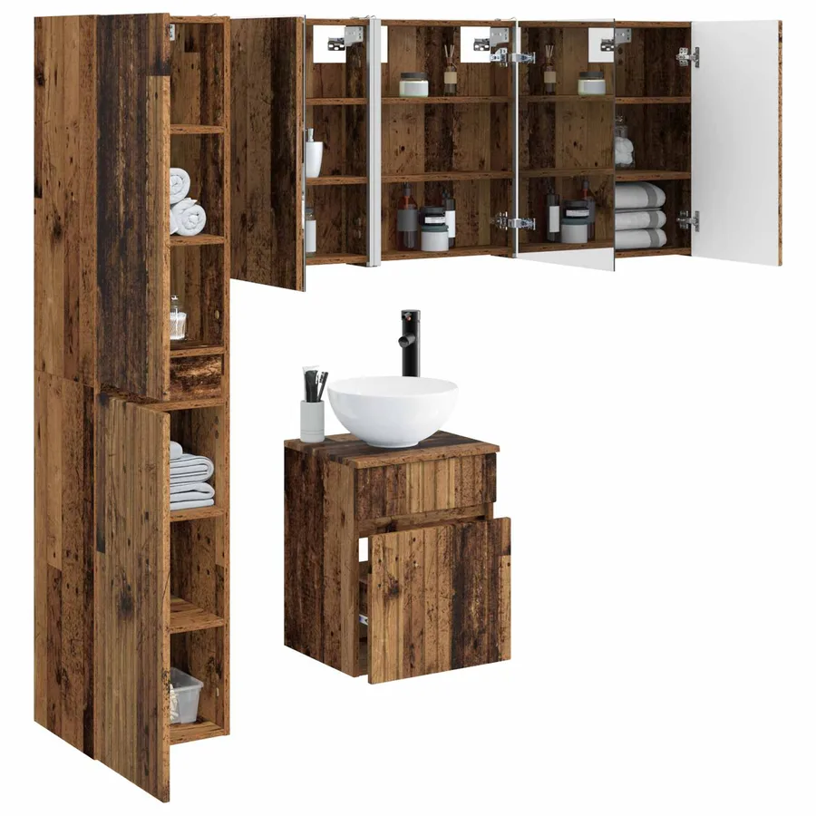 Ensemble d'armoire de salle de bain 5 pcs Bois ancien - 3