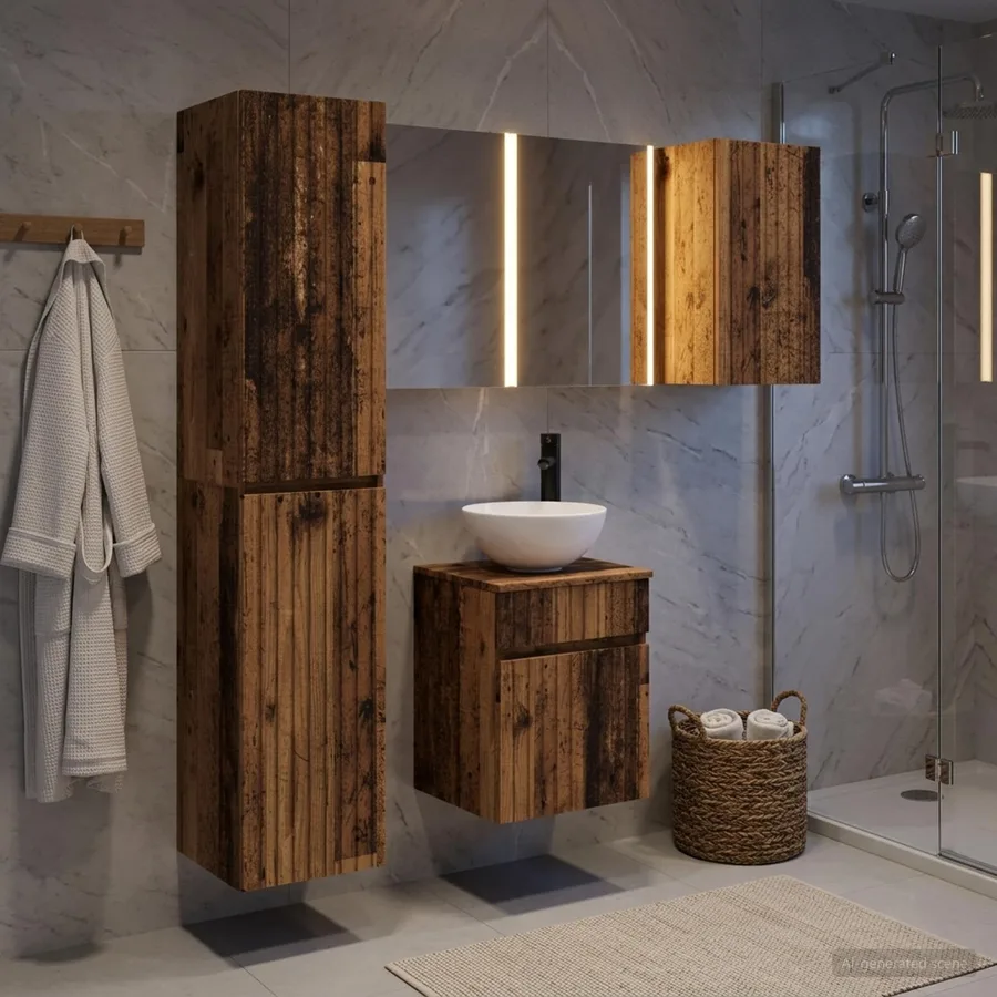 Ensemble d'armoire de salle de bain 5 pcs Bois ancien - 4