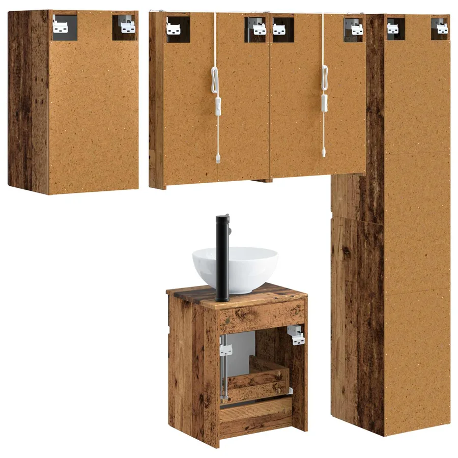 Ensemble d'armoire de salle de bain 5 pcs Bois ancien - 9