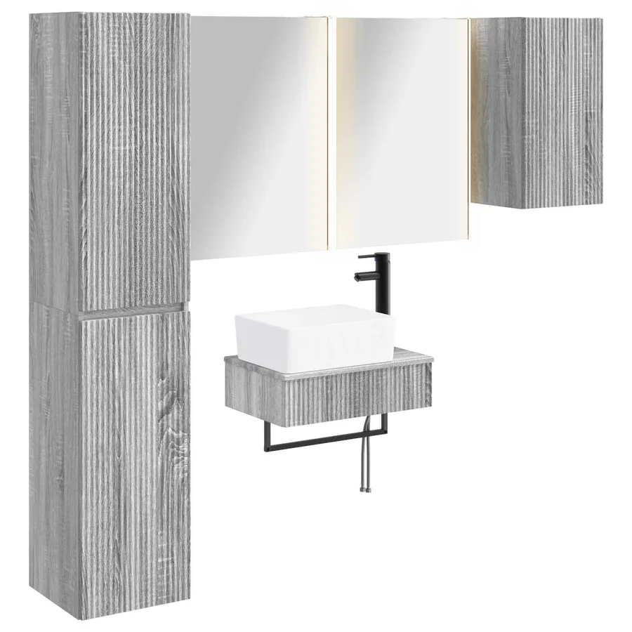 Ensemble de mobilier de salle de bain 5 pcs Sonoma gris - 2