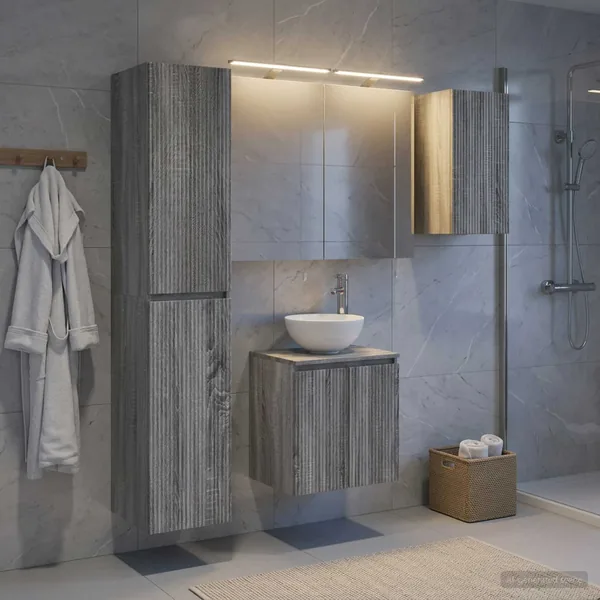 Ensemble d'armoire de salle de bain 5 pcs Sonoma gris