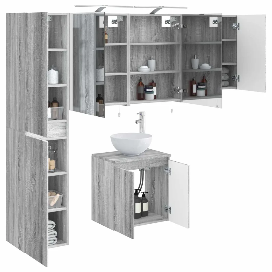 Ensemble d'armoire de salle de bain 5 pcs Sonoma gris - 3