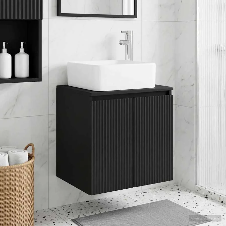 Vanité de lavabo mural Noir 49,5 x 41 x 63 cm Bois d'ingénierie