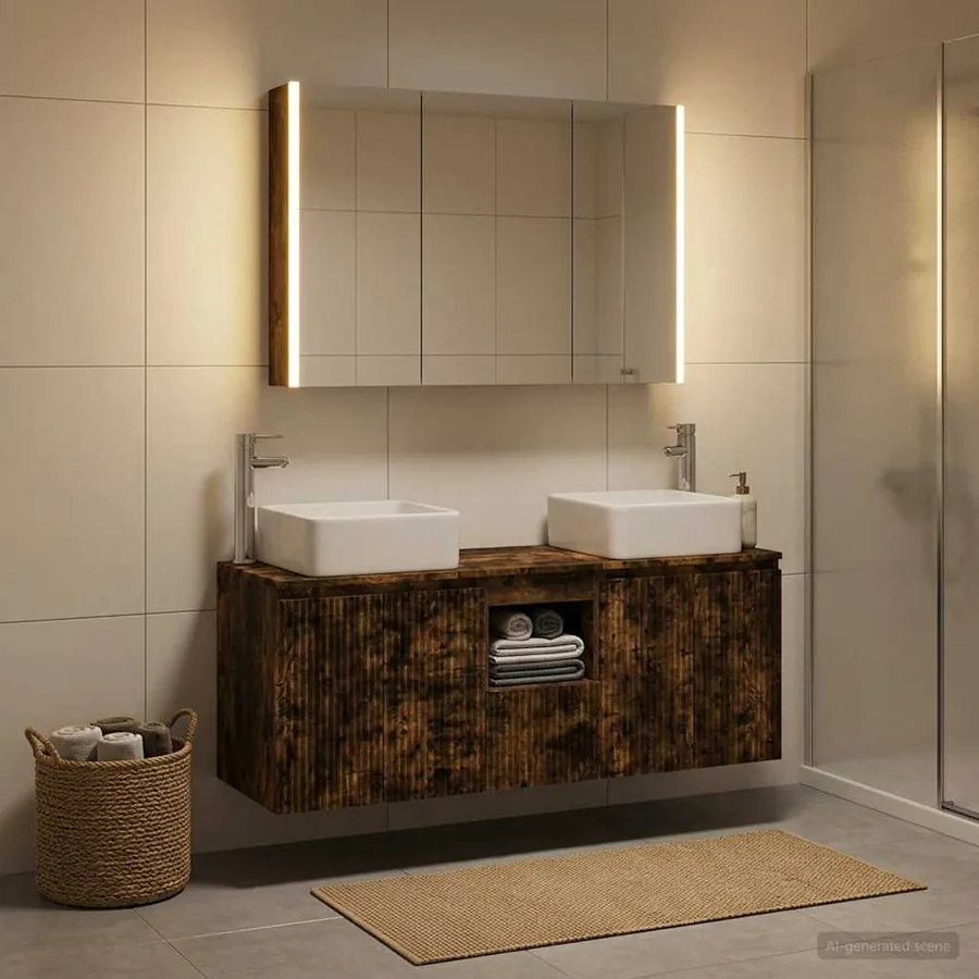 Ensemble d'armoire de salle de bain 4 pcs Chêne fumé