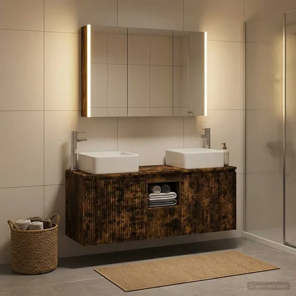 Ensemble d'armoire de salle de bain 4 pcs Chêne fumé
