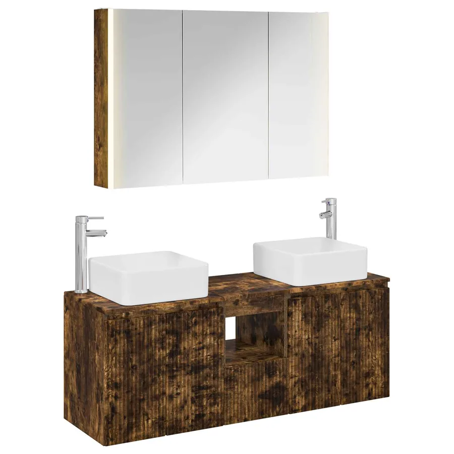 Ensemble d'armoire de salle de bain 4 pcs Chêne fumé - 2