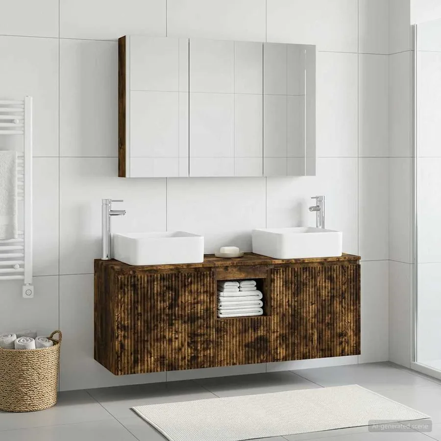 Ensemble d'armoire de salle de bain 4 pcs Chêne fumé - 4
