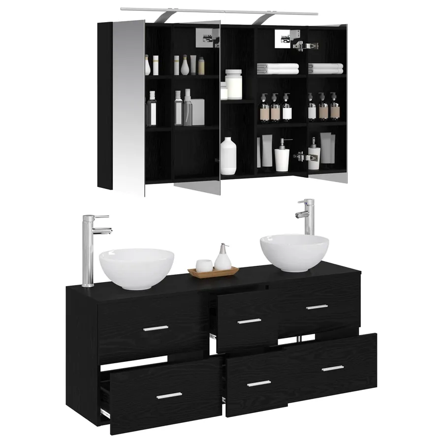 Ensemble de mobilier de salle de bain 4 pcs Chêne noir - 3