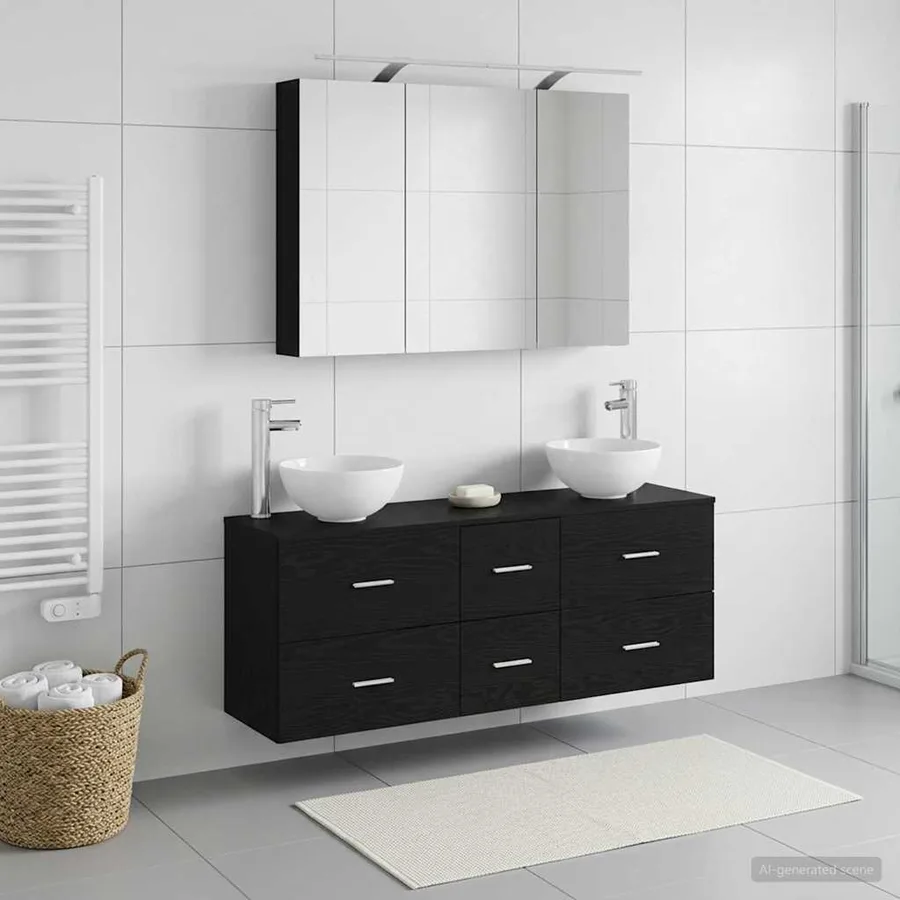 Ensemble de mobilier de salle de bain 4 pcs Chêne noir - 4