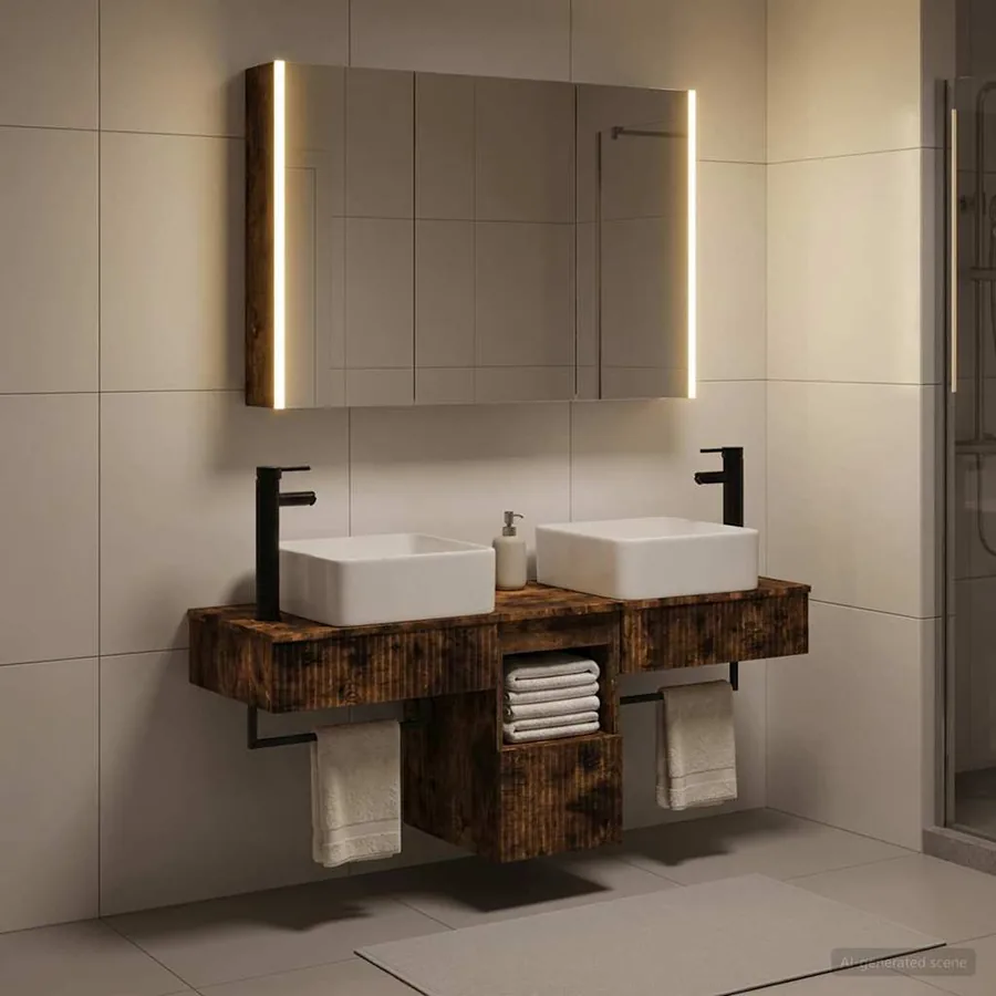 Ensemble d'armoire de salle de bain 4 pcs Chêne fumé